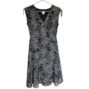 A New Day Faux Wrap Dress size small black white floral size XS.
